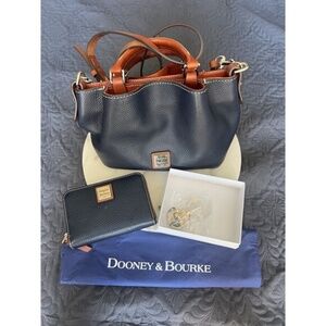 Dooney & Bourke Pebble Grain Mini Barlow W/Wallet  & Charm Navy Satchel Bag LOT